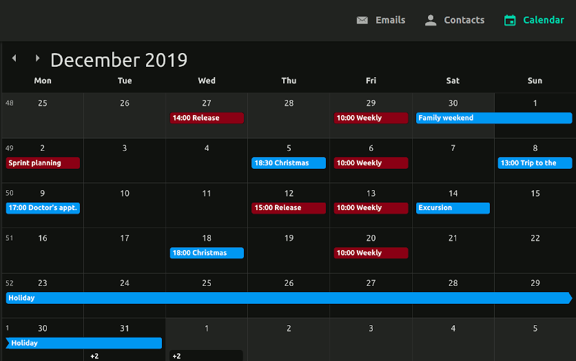 Screenshot of the encrypted calendar in Proton-Mail.