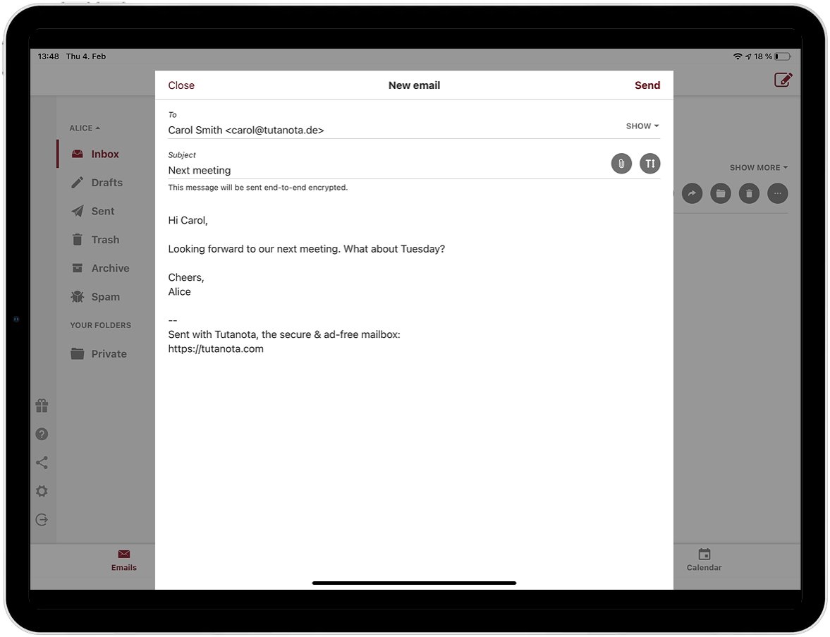 Screenshot of the Proton-Mail mailbox on an iPad.